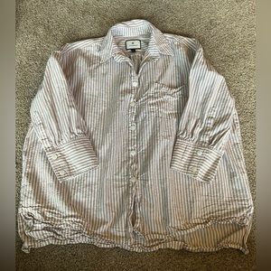 Tuckernuck tan and white striped button down shirt size small